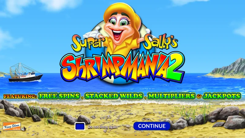 Super Sally's Shrimpmania 2 - κύρια οθόνη με τροχούς 5×4 και πλέγμα 40 γραμμών πληρωμής